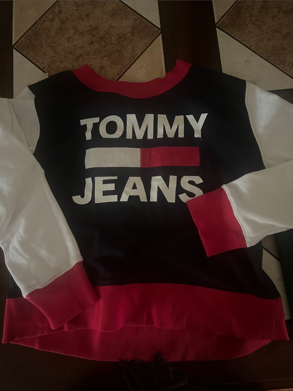 Tommy Hilfiger Black, White & Red Colorblock Logo Sweatshirt